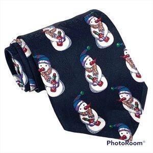 Tabasco Black Snowman Print silk Tie 57" Length X 3.75"